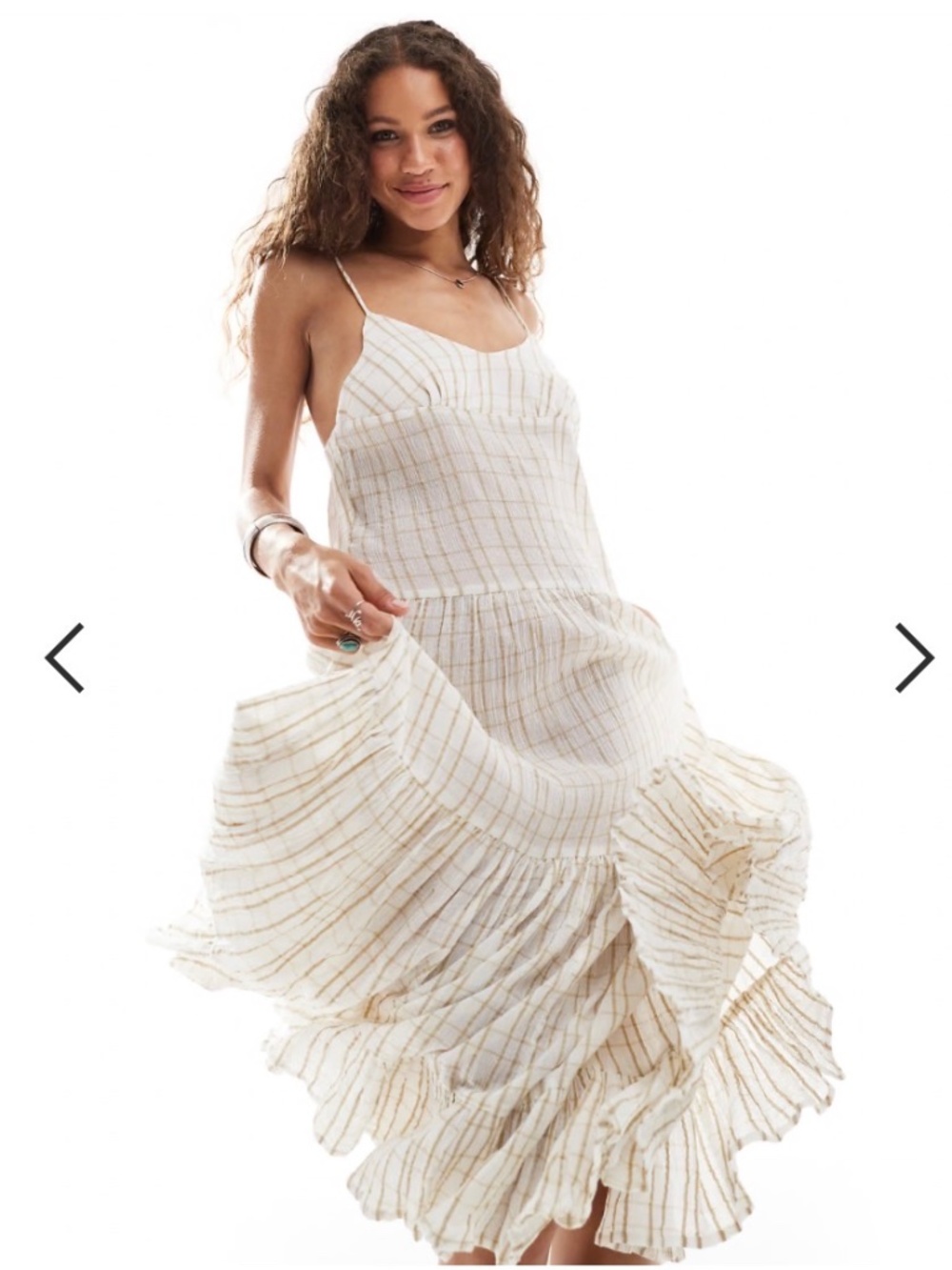 Free People Cream & Tan Striped Midi Dress
